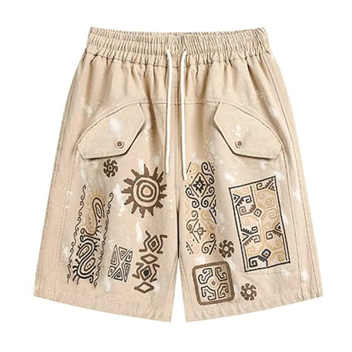 Sneakerhill® Desert Graffiti Print Shorts - sneakerhillcom