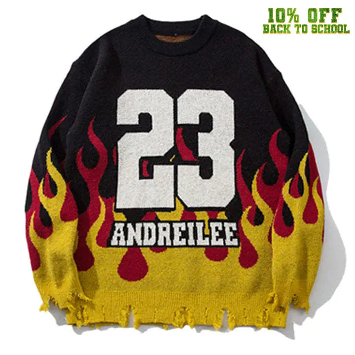 Sneakerhill® Distressed Flame Pullover Sweater 23 - sneakerhillcom