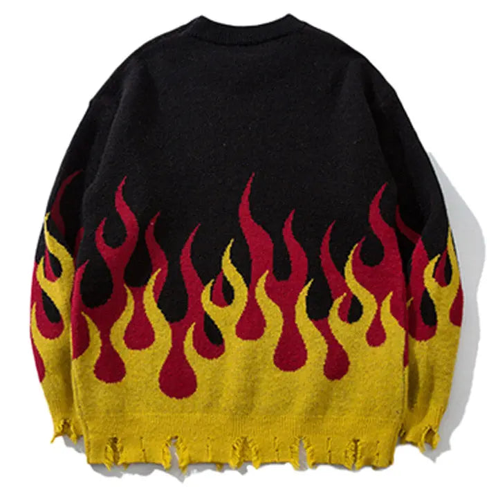 Sneakerhill® Distressed Flame Pullover Sweater 23 - sneakerhillcom