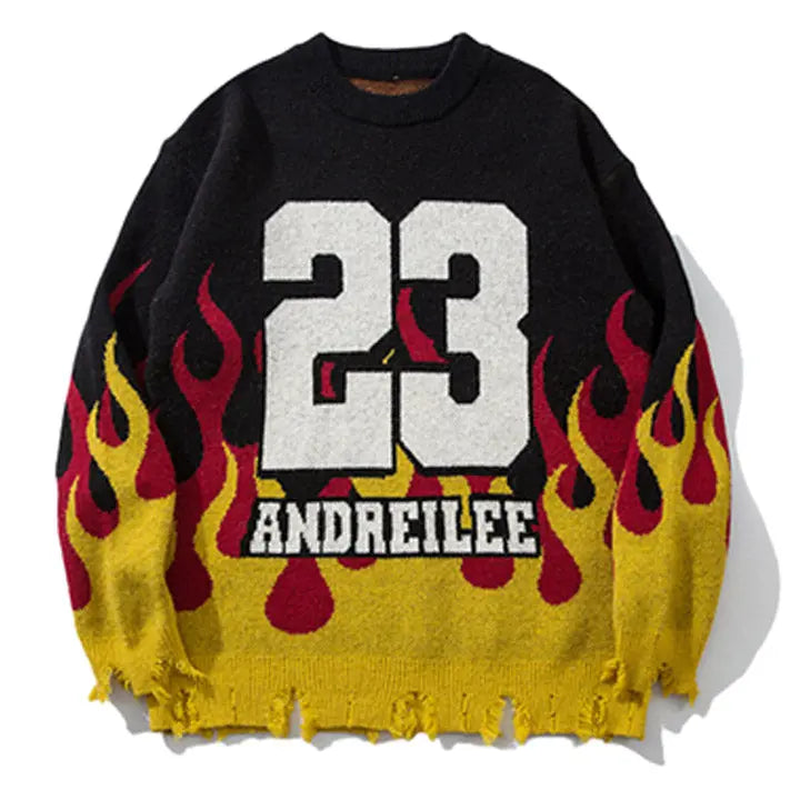 Sneakerhill® Distressed Flame Pullover Sweater 23 - sneakerhillcom