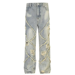 Sneakerhill® Distressed Frayed Washed Jeans - sneakerhillcom