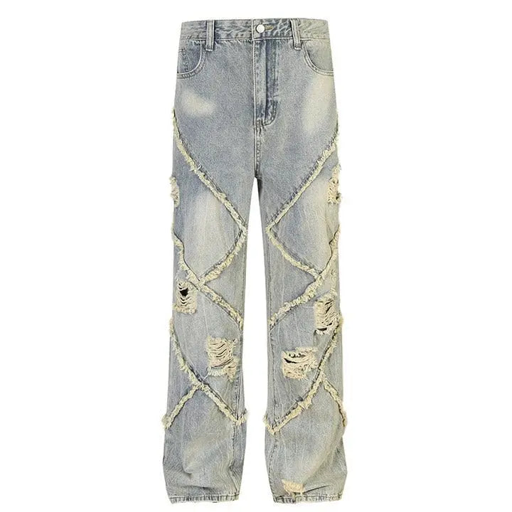 Sneakerhill® Distressed Frayed Washed Jeans - sneakerhillcom