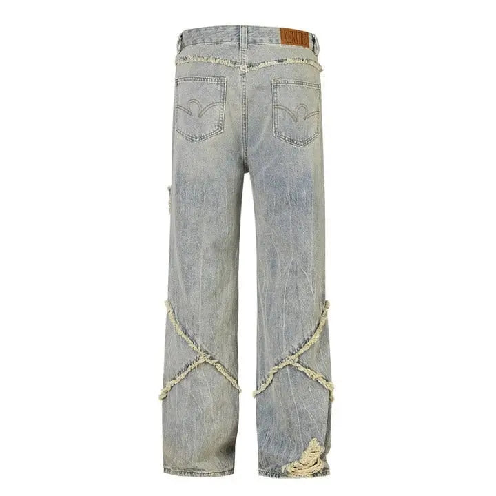 Sneakerhill® Distressed Frayed Washed Jeans - sneakerhillcom