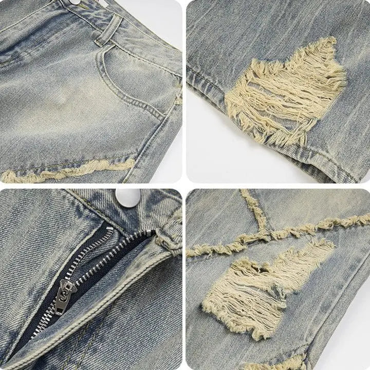 Sneakerhill® Distressed Frayed Washed Jeans - sneakerhillcom