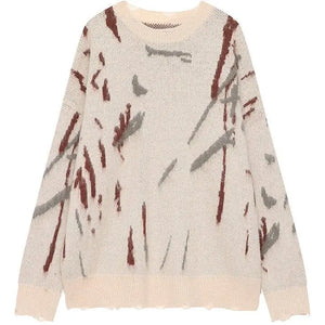 Sneakerhill® Distressed Jacquard Sweater Color Block - sneakerhillcom