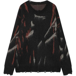 Sneakerhill® Distressed Jacquard Sweater Color Block - sneakerhillcom