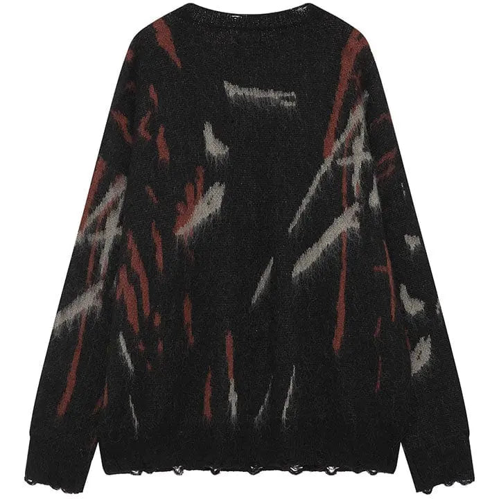 Sneakerhill® Distressed Jacquard Sweater Color Block - sneakerhillcom