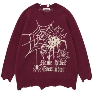 Sneakerhill® Distressed Knitted Sweater Spider Web - sneakerhillcom