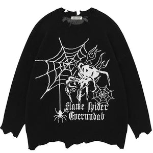 Sneakerhill® Distressed Knitted Sweater Spider Web - sneakerhillcom