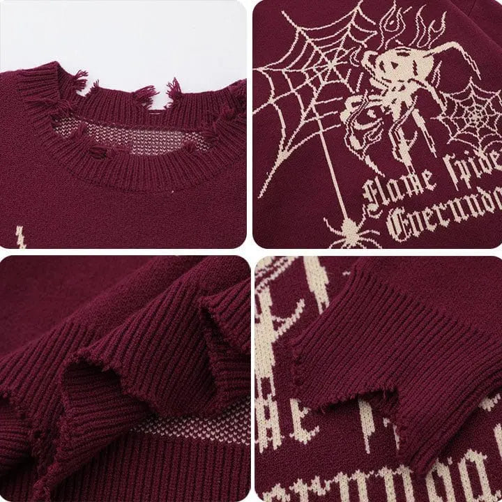 Sneakerhill® Distressed Knitted Sweater Spider Web - sneakerhillcom