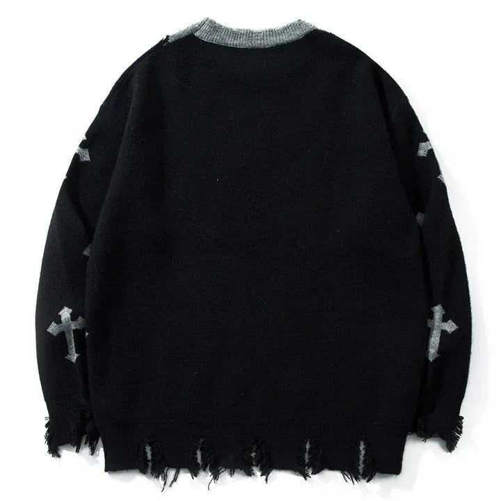 Sneakerhill® Distressed Sweater Cross Patchwork Sneakerhill