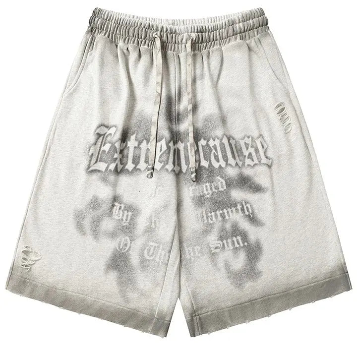 Sneakerhill® Distressed Tie-Dye Letter Shorts - sneakerhillcom