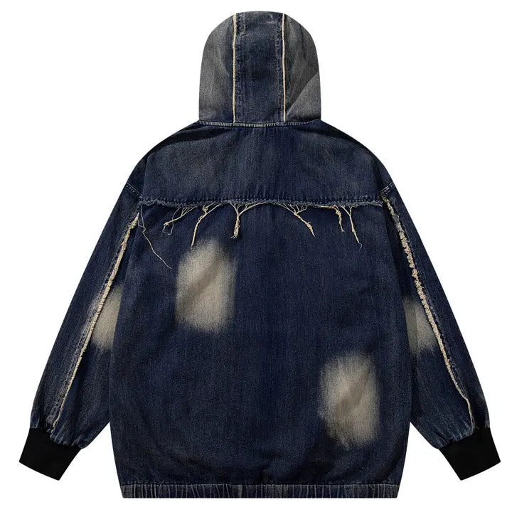 Sneakerhill® Distressed Wash Raw Edge Denim Hoodie Sneakerhill