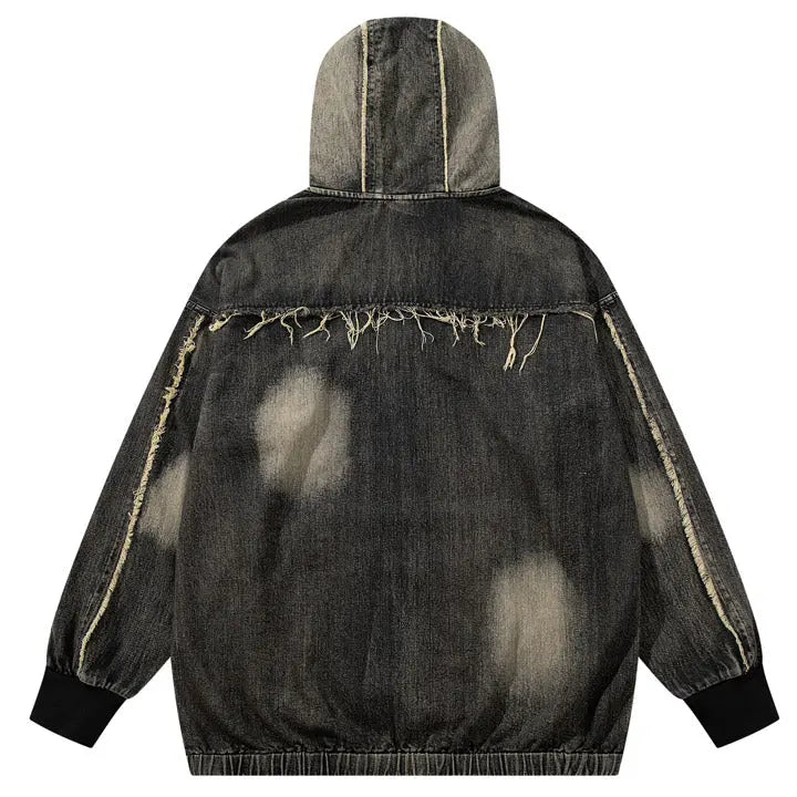 Sneakerhill® Distressed Wash Raw Edge Denim Hoodie Sneakerhill