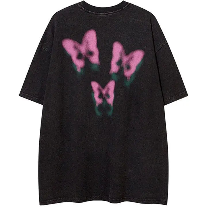 Sneakerhill® Distressed Washed T-shirt Colorful Butterfly - sneakerhillcom