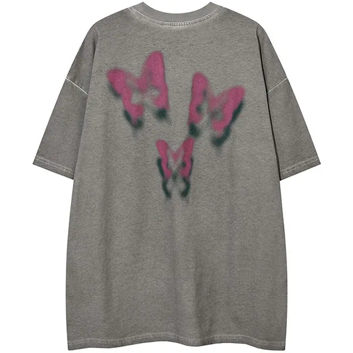 Sneakerhill® Distressed Washed T-shirt Colorful Butterfly - sneakerhillcom