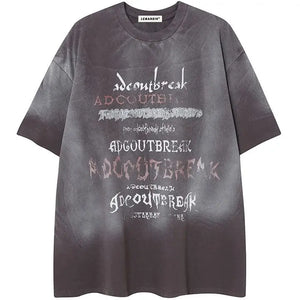 Sneakerhill® Distressed Washed T-shirt Letter Graffiti - sneakerhillcom