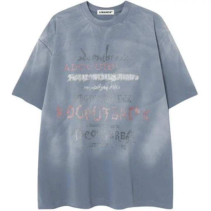 Sneakerhill® Distressed Washed T-shirt Letter Graffiti - sneakerhillcom