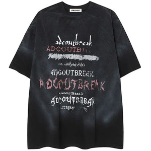 Sneakerhill® Distressed Washed T-shirt Letter Graffiti - sneakerhillcom