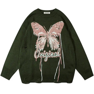 Sneakerhill® Distressed Y2K Knit Sweater Butterfly - sneakerhillcom