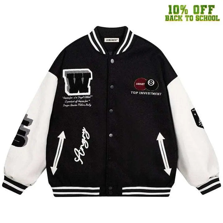 Sneakerhill® Embroidery Varsity Jacket Black 8 Ball Sneakerhill