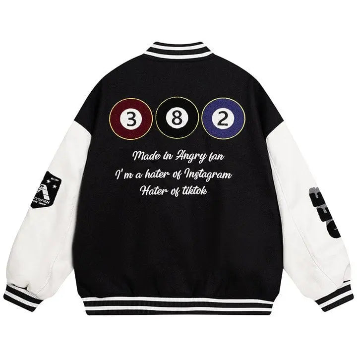 Sneakerhill® Embroidery Varsity Jacket Black 8 Ball Sneakerhill