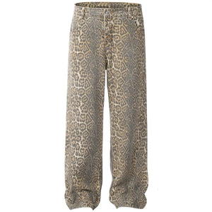 Sneakerhill® Faded Leopard Print Loose Jeans - sneakerhillcom