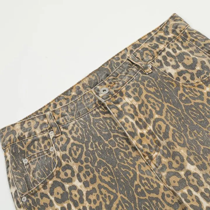 Sneakerhill® Faded Leopard Print Loose Jeans - sneakerhillcom