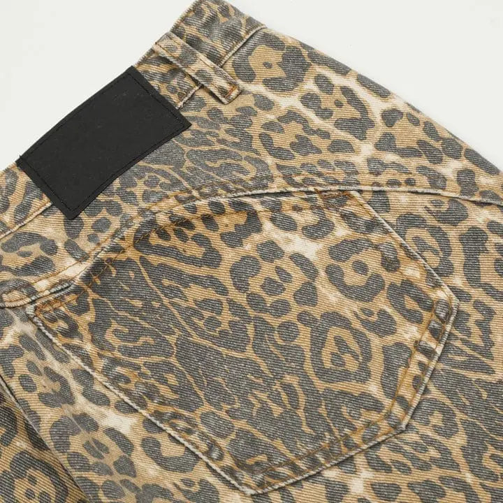 Sneakerhill® Faded Leopard Print Loose Jeans - sneakerhillcom