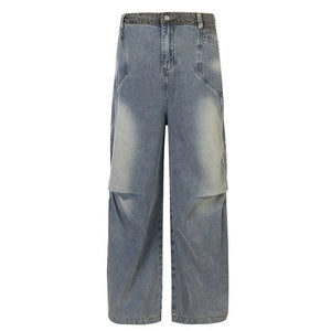 Sneakerhill® Faded Wash Jeans Side Pleated Sneakerhill