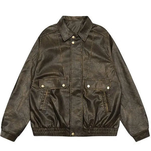 Sneakerhill® Faded Wasteland PU Leather Jacket Sneakerhill