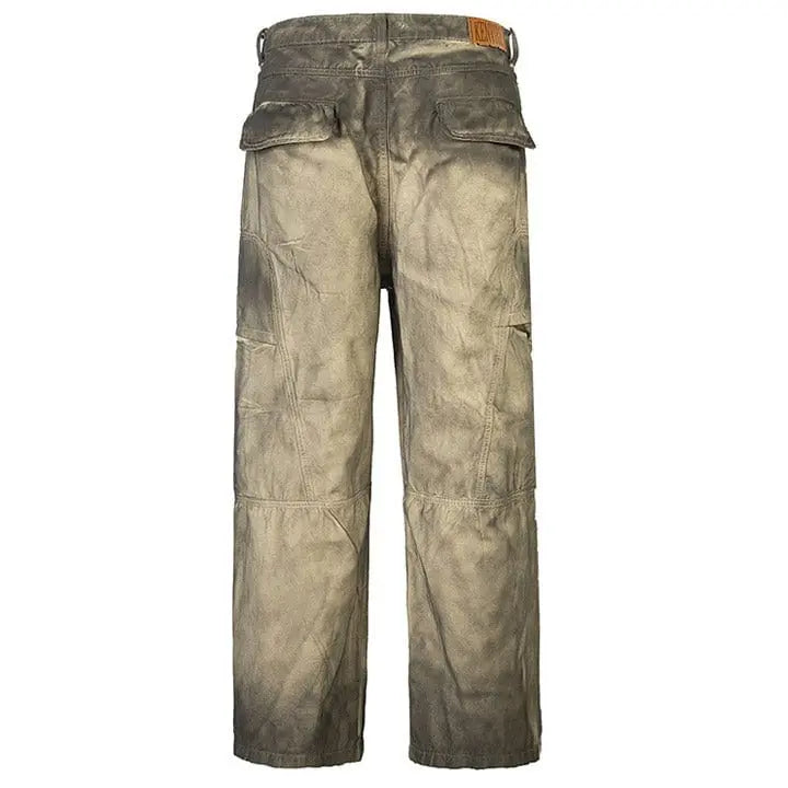 Sneakerhill® Faded Wide Leg Cargo Pants - sneakerhillcom