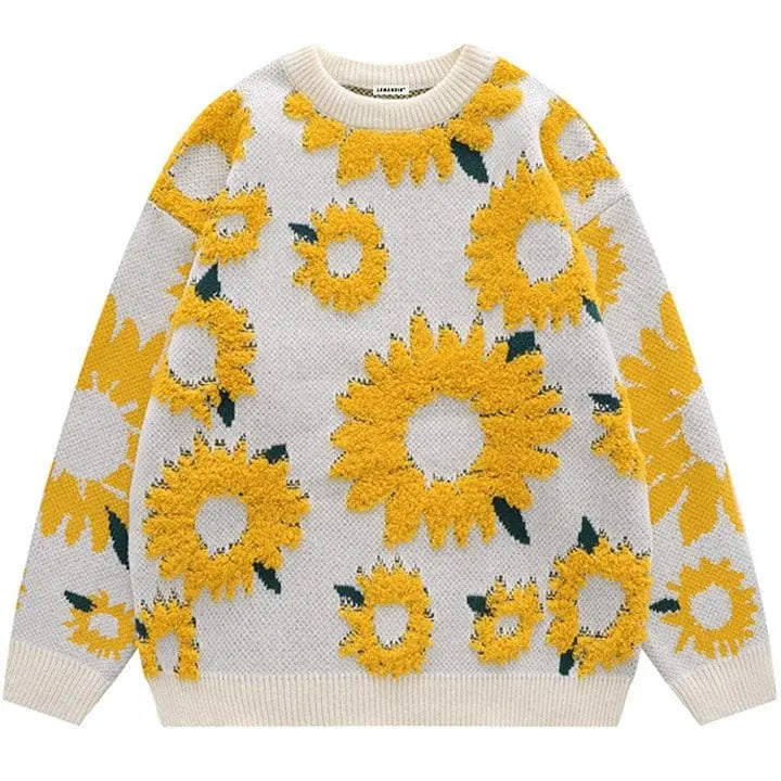 Sneakerhill® Fall Knit Sweater Flocked Sunflower Sneakerhill