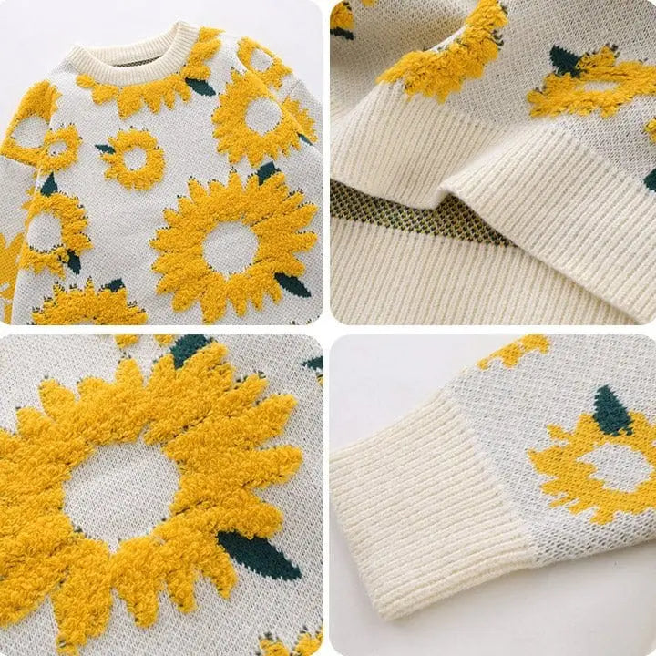 Sneakerhill® Fall Knit Sweater Flocked Sunflower Sneakerhill