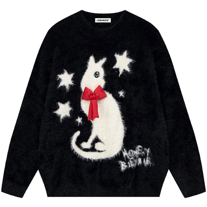 Sneakerhill® Faux Fur Sweater Bow Tie Cat Sneakerhill