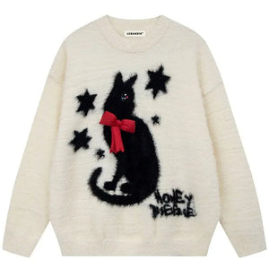 Sneakerhill® Faux Fur Sweater Bow Tie Cat Sneakerhill