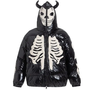 Sneakerhill® Faux Leather Puffer Jacket Skeleton Devil - sneakerhillcom