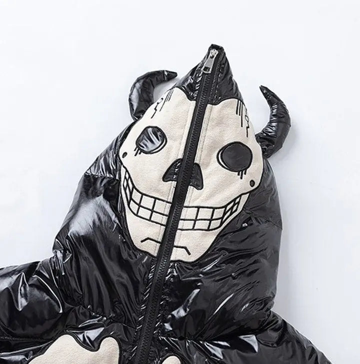 Sneakerhill® Faux Leather Puffer Jacket Skeleton Devil - sneakerhillcom