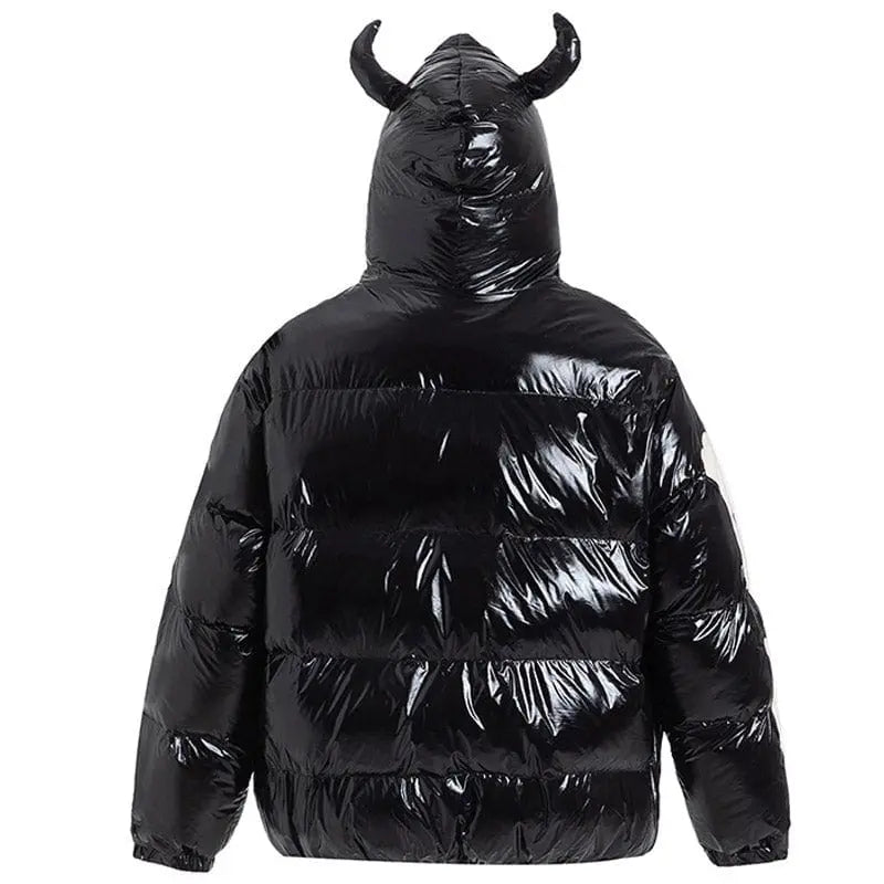 Sneakerhill® Faux Leather Puffer Jacket Skeleton Devil - sneakerhillcom