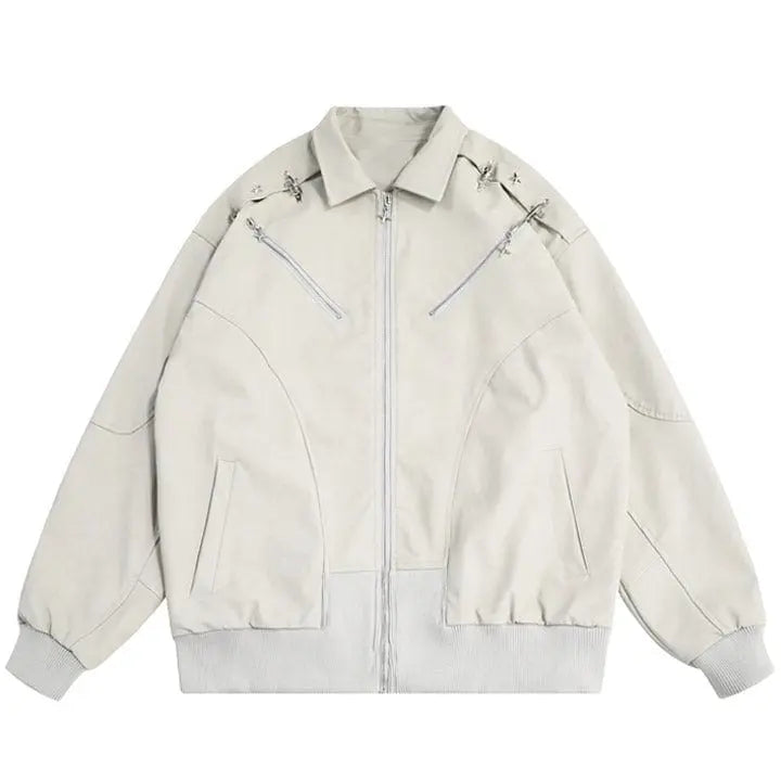 Sneakerhill® Faux Leather Zipper Jacket Star Sneakerhill