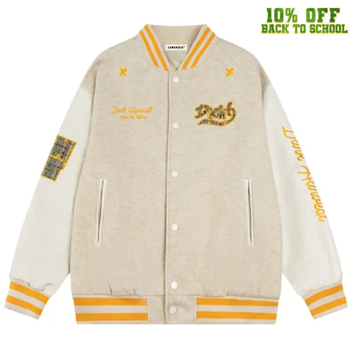 Sneakerhill® Faux Wool Varsity Jacket Check Patch Sneakerhill