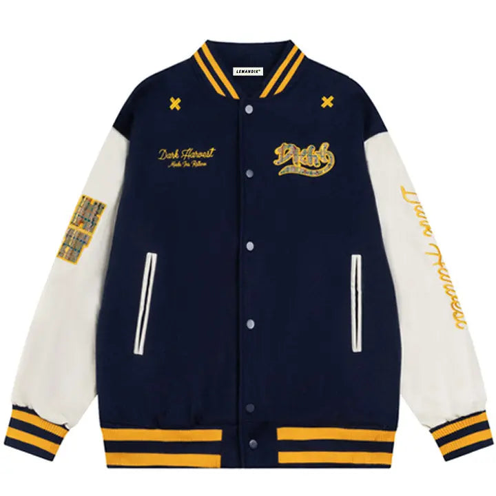 Sneakerhill® Faux Wool Varsity Jacket Check Patch Sneakerhill