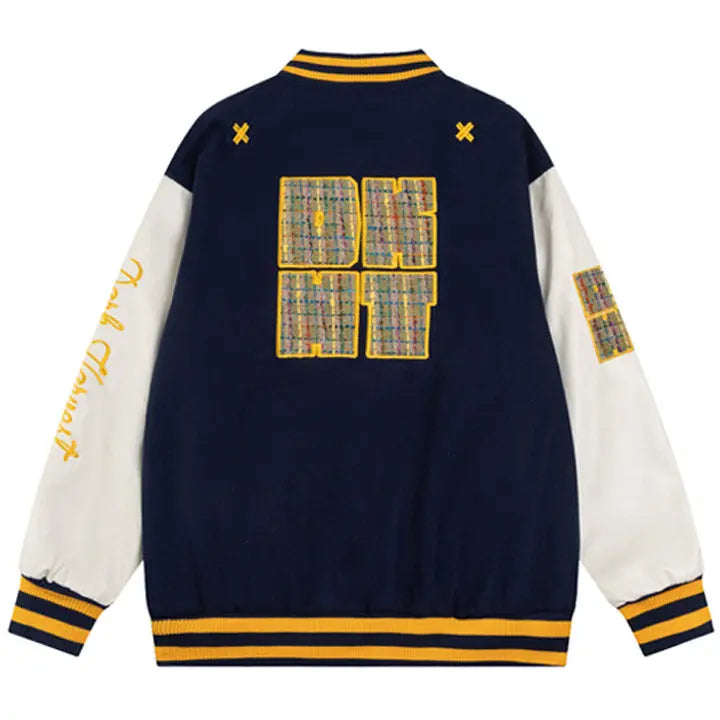 Sneakerhill® Faux Wool Varsity Jacket Check Patch Sneakerhill