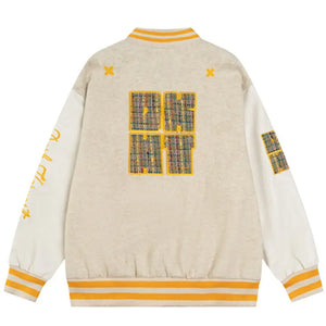 Sneakerhill® Faux Wool Varsity Jacket Check Patch Sneakerhill