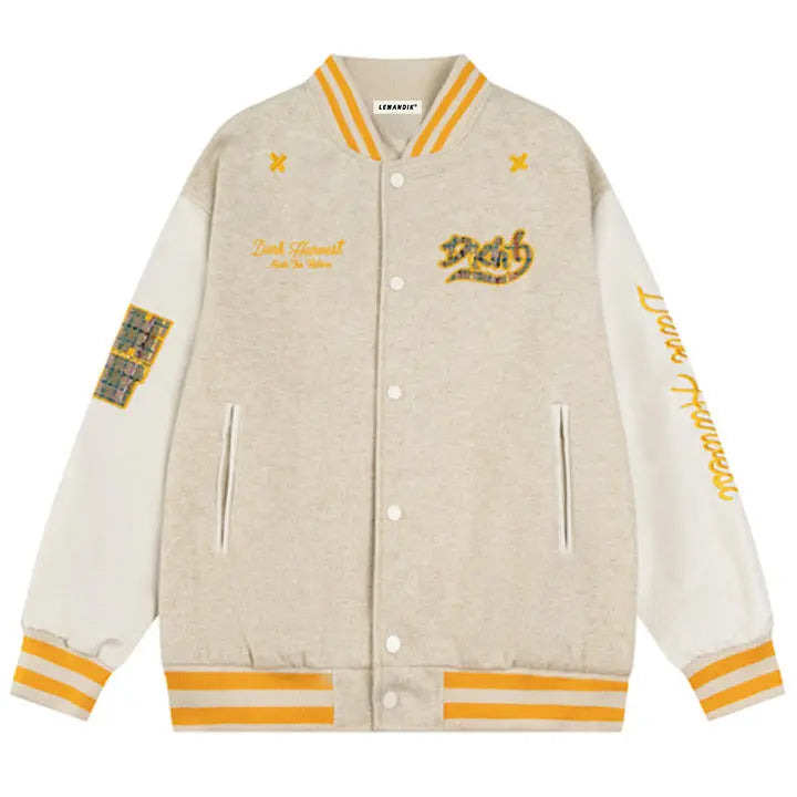 Sneakerhill® Faux Wool Varsity Jacket Check Patch Sneakerhill