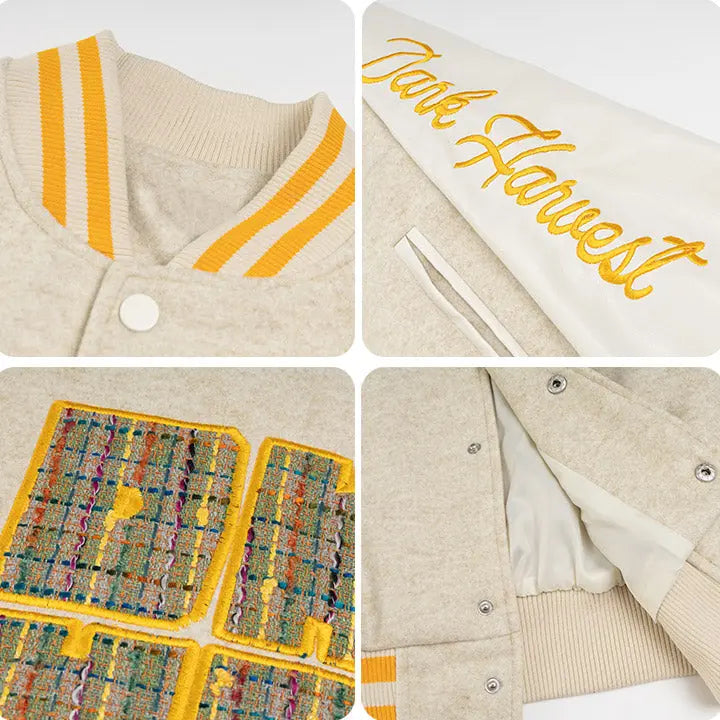 Sneakerhill® Faux Wool Varsity Jacket Check Patch Sneakerhill