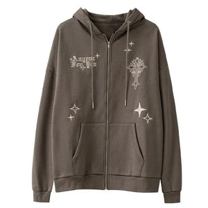 Sneakerhill® Fleece Zipper Hoodie Cross and Star - sneakerhillcom