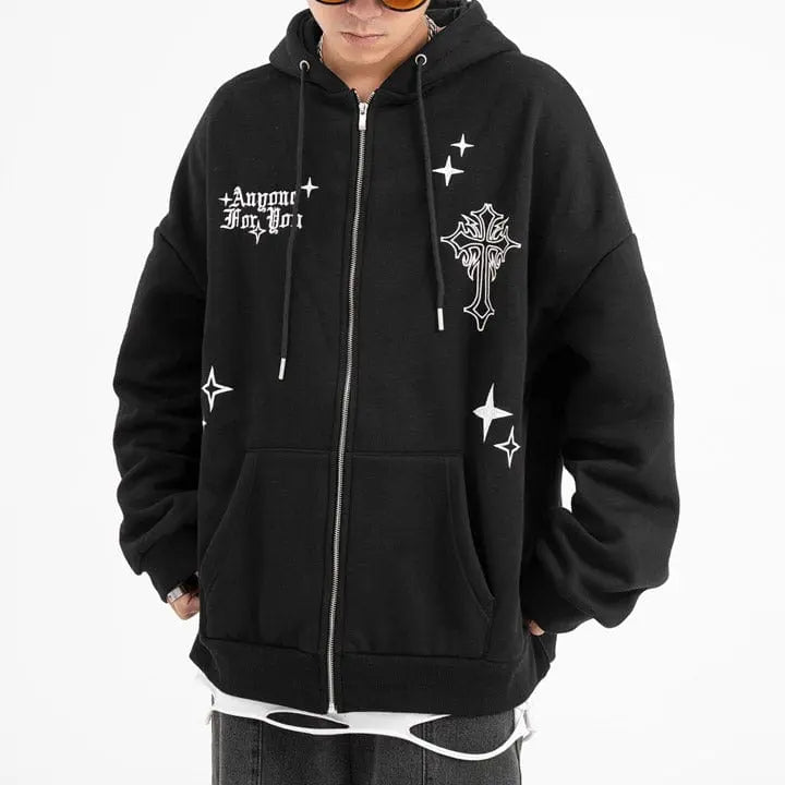 Sneakerhill® Fleece Zipper Hoodie Cross and Star - sneakerhillcom