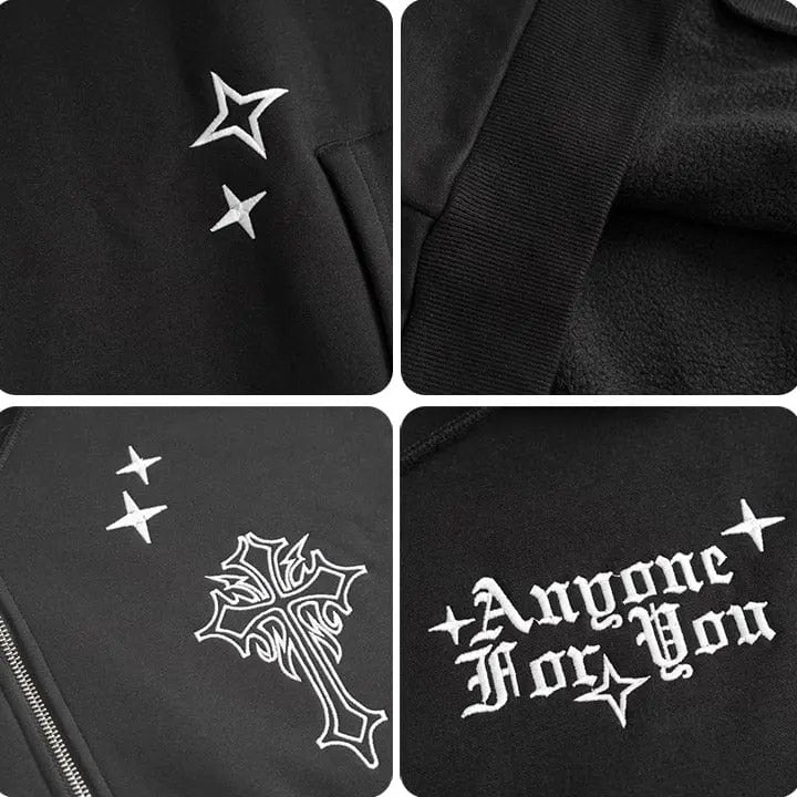 Sneakerhill® Fleece Zipper Hoodie Cross and Star - sneakerhillcom