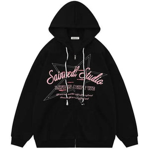 Sneakerhill® Fleece Zipper Hoodie Pentagram Print - sneakerhillcom